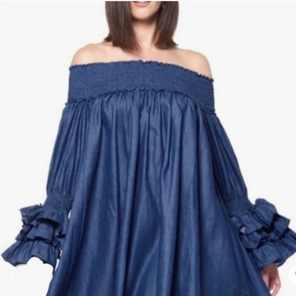 Ft Inc Women's  Red relaxed fit  Long sleeves Off Shouldes Flare midi dress L - Picture 5 of 13